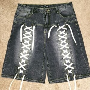 Lace-up denim shorts